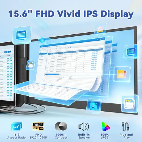 Miniatura 2 de domyfan Extensor de pantalla para laptop de 15.6 pulgadas, triple monitor portátil con pantalla IPS FHD 1080P ultrafina para laptop de 13-17