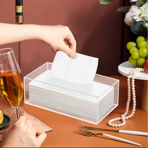 Miniatura 5 de Soporte de cubierta de caja de pañuelos de acrílico transparente para escritorio de encimera de tocador de baño