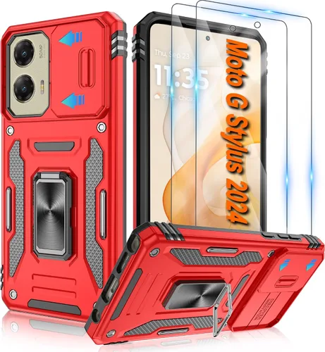Miniatura 52 de Atump Funda para Motorola Moto G Play 2024 (4G) con [paquete de 2] protector de pantalla HD y cubierta para cámara deslizante, soporte de anillo