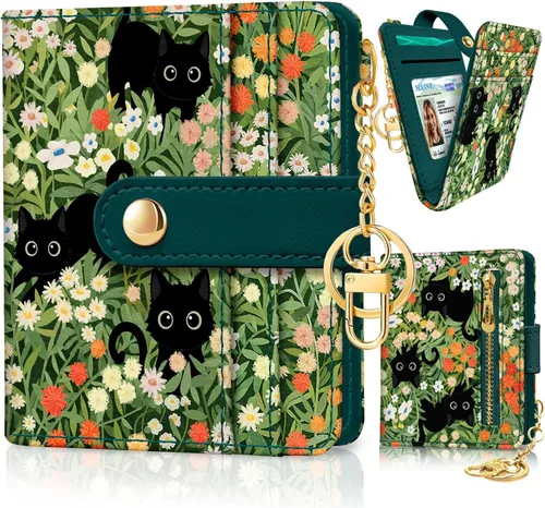 Miniatura 23 de Jogjam Cartera pequeña para mujer, Rfid delgada y compacta para tarjetas de crédito, billetera plegable de piel sintética, bolsillo con cremallera