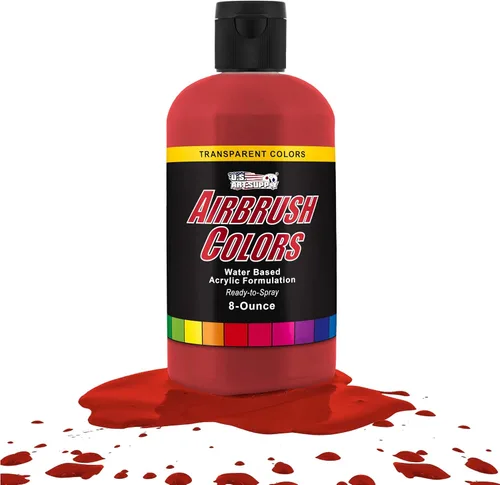U.S. Art Supply Pintura acrílica transparente de color rojo brillante para aerógrafo, 8 onzas, lista para rociar, pintura con pincel de aire para