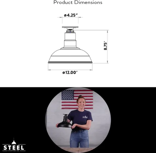 Miniatura 17 de Steel Lighting Co. El Segundo - Lámpara de granero Colgante montado en el techo Domo de 12 pulgadas Vástago de 12 pulgadas Luz de acero