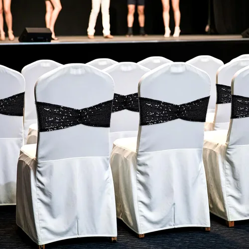 Miniatura 5 de Poise3EHome Bandas de silla de lentejuelas negras, bandas para sillas plegables para decoraciones de boda, ceremonia, banquete, 10