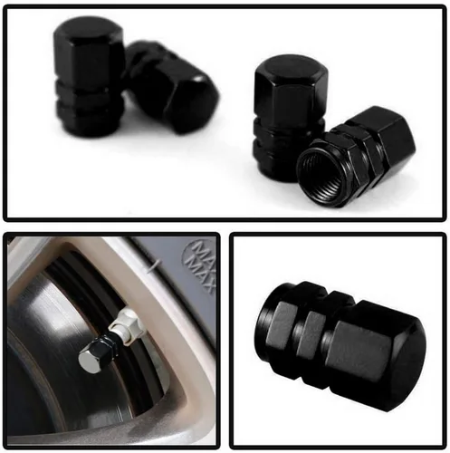 Miniatura 2 de Tapas para válvulas de neumático de aluminio estilo carrera tuner de iJDMTOY (4), Negro