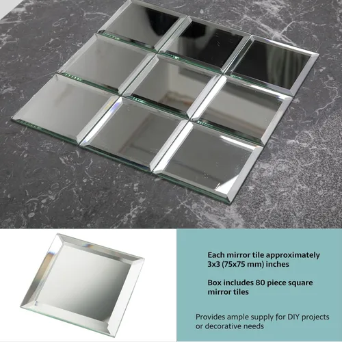 Miniatura 4 de 80 azulejos de espejo biselado, azulejos de cristal cuadrados plateados de 3 pulgadas para cocina, salpicadero de baño, pared de ducha, 5 pies