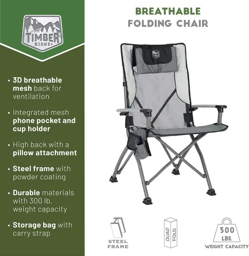Miniatura 4 de TIMBER RIDGE Silla plegable de campamento para adultos, sillas plegables de aluminio con respaldo alto con organizador de tazas y reposacabezas
