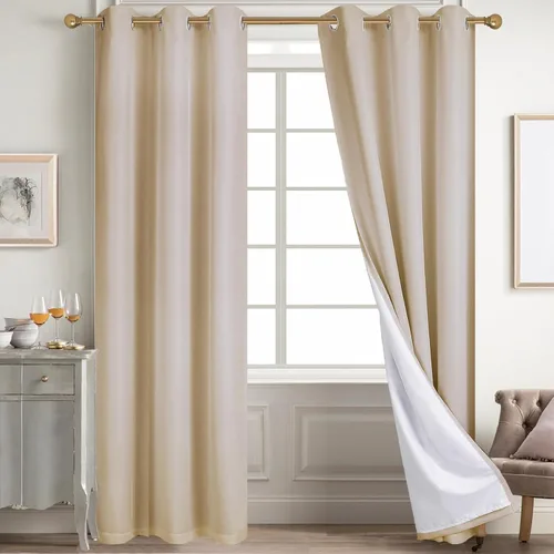 Miniatura 131 de Diraysid Cortinas 100% opacas de lino beige para dormitorio, con ojales, aislamiento térmico, cortinas de oscurecimiento de habitación