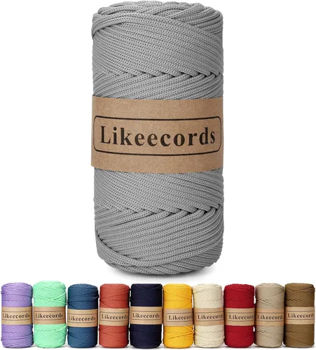 Miniatura 57 de Likeecords Cordón de macramé trenzado de poliéster de 0.157 in, 140 yardas/426 pies, hilo elástico para bolsa de ganchillo para manualidades, Verde