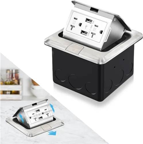 Miniatura 13 de Kit de toma de corriente eléctrica empotrada en el suelo Vagueior, caja de cubierta de toma de corriente eléctrica impermeable, salida GFCI oculta +