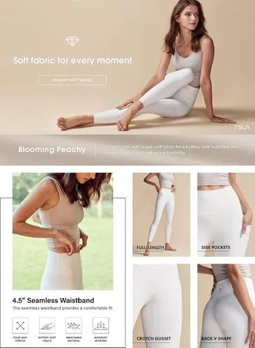 Miniatura 6 de TSLA - Pantalones de yoga con control de abdomen para mujer, leggings con cintura alta y prácticos bolsillos para correr, entrenamientos y practicar