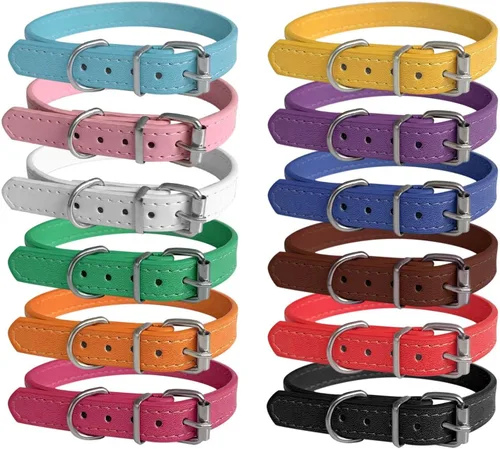 Miniatura 8 de Collares para mascotas – Collares de cuero para perros pequeños – Collar de identificación de cuero ajustable de 12 colores para cachorros, perros