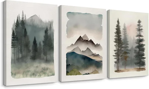 Miniatura 13 de Arte de pared de bosque brumoso, arte de pared de abeto, paisaje natural, lienzo, impresiones abstractas de bosques, pintura de granja, póster
