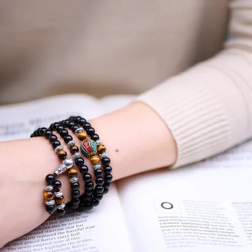 Miniatura 2 de COAI Pulsera de piedra obsidiana negra Collar Mala Beads 108, Piedra, Obsidiana
