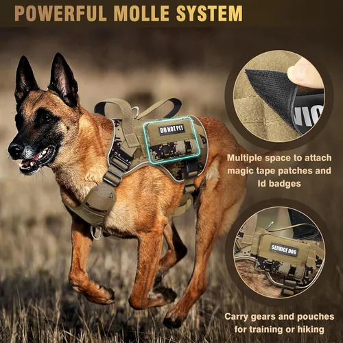 Miniatura 8 de WINSEE - Arnés táctico para perros grandes, chaleco MOLLE de servicio pesado con 10 parches para mascotas, chaleco militar de trabajo sin tirones