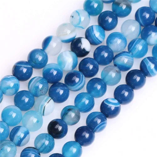 GEM-Inside Cuentas Sueltas de Piedras Preciosas de Ágata Azul Bandeada Natural de 6mm Cuentas Redondas de Piedra de Energía para Hacer Joyas 15"