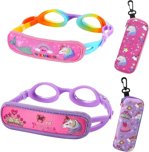 Gafas de natación para niños de 2 a 6 años, gafas para niños sin jalar el cabello, gafas para niños con banda para la cabeza acolchada Paquete de 2