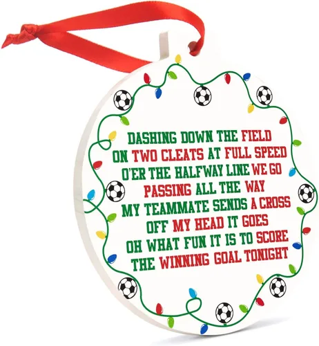 ChalkTalkSPORTS Adorno de cerámica redondo de fútbol | Jingle All The Way Jingle todo el camino