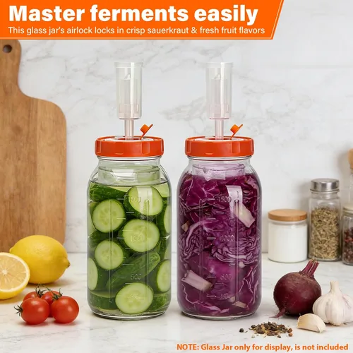 Miniatura 8 de Kit de fermentación para tarro de fermentación de masón de boca ancha, 2 pesos de vidrio, 2 tapas con marcador de fecha, 2 esclusas (sin frascos)