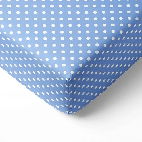 Bacati - Sábana bajera ajustable universal para cuna de bebé o niño de 100 % algodón con lunares azules