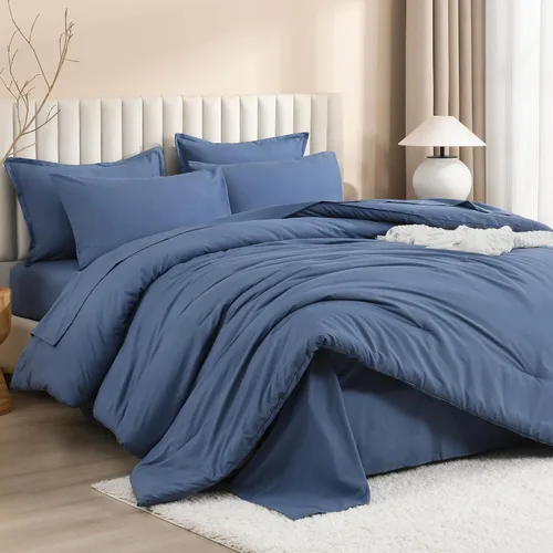Miniatura 20 de Litanika Cama en una Bolsa King Beige - Juego de Ropa de Cama de 7 Piezas Tamaño King, Juego de Edredón de Cama, Juego de Edredón con Edredón, 02