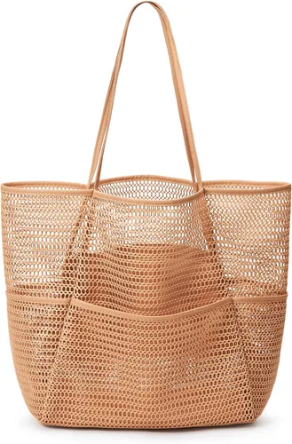 Miniatura 20 de KALIDI Bolso de Mano de Nylon de Playa con Malla, Bolso de Mano Casual Hobo para Mujer, Plegable, MAX 23L, Bolso de Hombro para Playa, Picnic