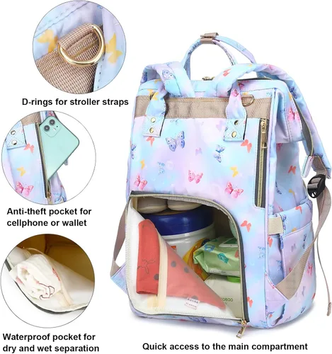 Miniatura 3 de Mochila para pañales de bebé con diseño de mariposa para niñas y niños, impermeable, grande, para mamá