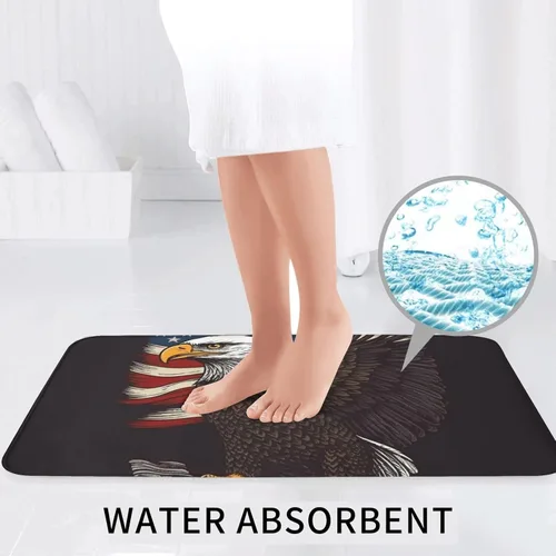 Miniatura 6 de Juego de 3 alfombras de baño con estampado de águila patriótica de Estados Unidos con estampado de bandera estadounidense, tapete de contorno