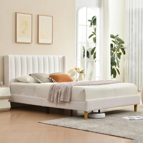 Miniatura 30 de Base de cama Queen con cabecero, base de cama de plataforma con respaldo de terciopelo vertical copetudo, soporte de listones de madera, no necesita