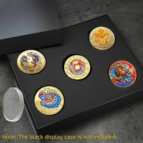 Miniatura 3 de 5 piezas de monedas de la suerte chinas de dragón chino del zodiaco monedas antiguas criaturas míticas de la suerte para oficina, colección