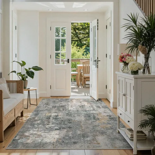 Miniatura 5 de Lahome Alfombras lavables de 5 x 7 pies para sala de estar, alfombra moderna gris neutra y abstracta para dormitorio, antideslizante, alfombra
