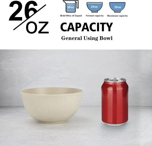Miniatura 3 de Wrova Juego de 8 cuencos de paja de trigo, cuencos irrompibles para cereales de 26 onzas, aptos para microondas y lavavajillas, cuencos para niños