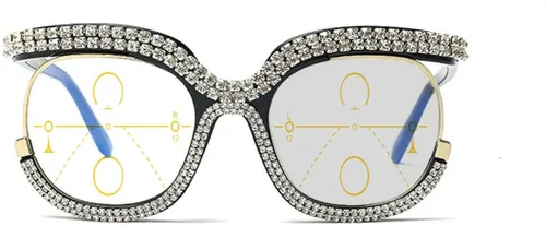 progresivo multifocal Rhinestone estilo punk cuadrado de gran tamaño marco de metal Bling fotocromático Rhinestone gafas de lectura