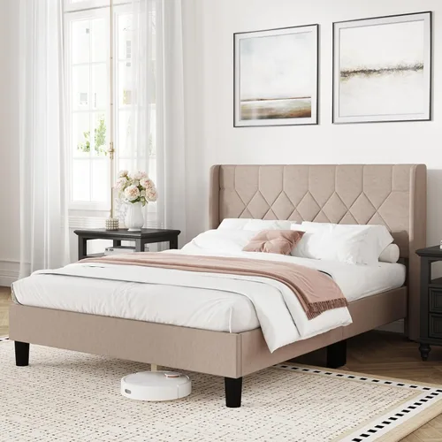Miniatura 15 de Novilla - Base de cama Queen con cabecero, base de cama tamaño Queen con soporte de listones de madera, cabecero tapizado de terciopelo con puntos