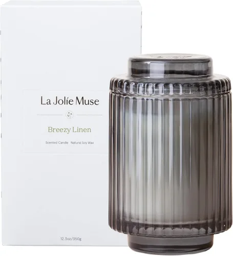 LA JOLIE MUSE Vela perfumada de lino, velas para el hogar, velas de lujo en tarro de regalo para mujeres y hombres, 80 horas de combustión, 12.3