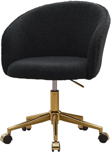 Miniatura 12 de Silla de Escritorio Giratoria de Piel Sintética de 360°, Moderno Sillón de Oficina en Casa Ajustable en Altura con Base Dorada para Adolescentes