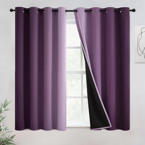 Miniatura 22 de COSVIYA - Cortinas 100% opacas y visillos con ombre, cortinas negras de 63 pulgadas de largo, 2 paneles, cortinas de oscurecimiento total