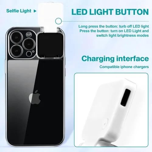 Miniatura 6 de Funda con luz para selfie para iPhone 13 Pro Max, con iluminación flash, funda para selfie, recargable, LED, compatible con transmisión en vivo