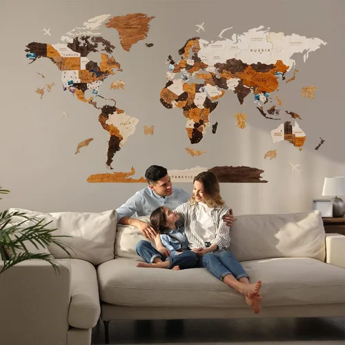 Miniatura 8 de HYPERI Mapa del mundo de madera en 3D de varias capas para decoración de pared, decoración de pared de arte en madera, mapa mundi para pared, mapas