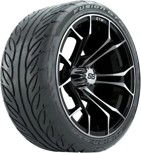 Miniatura 9 de GTW Combo de ruedas y neumáticos para carrito de golf de 15 pulgadas Ruedas Spyder azul/negro en neumáticos Fusion GTR Street 215/40-R15 (22")