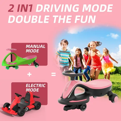 Miniatura 4 de XJD 6V Auto eléctrico oscilante de juguete montable, coche oscilante recargable de 2 en 1 con batería, luz antivuelco, rueda con luces LED coloridas