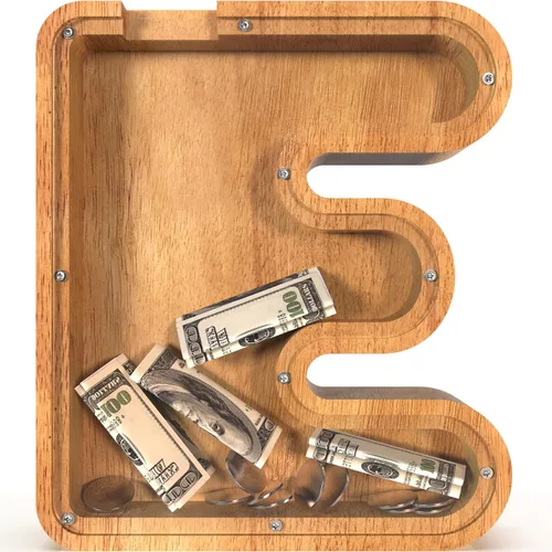 Miniatura 71 de Alcancía para niños y niñas, alcancía grande de madera personalizada con diseño recortado, bancos de monedas con letras del alfabeto, caja de ahorro