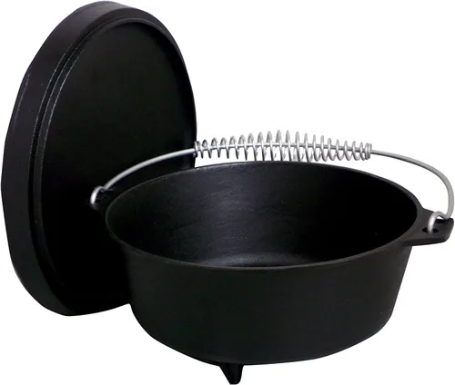 Miniatura 6 de Horno holandés de hierro fundido sazonado de 12 cuartos de galón con tapa de hierro fundido, color negro