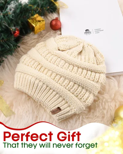 Miniatura 49 de FURTALK Gorro de invierno para mujer, con forro de satén, tejido trenzado, grueso, holgado, gorro cálido