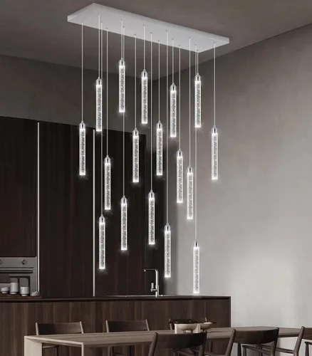 Miniatura 16 de Candelabro de Techo Alto de 197" de Largo con 30 Luces, Lámpara LED Moderna de Cristal Burbuja Regulable con Montaje al Ras, Luz Colgante de Techo