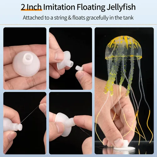 Miniatura 7 de Uniclife Paquete de 4 decoraciones para pecera, efecto brillante, decoración de acuario, pequeña medusa artificial de silicona, adorno de planta