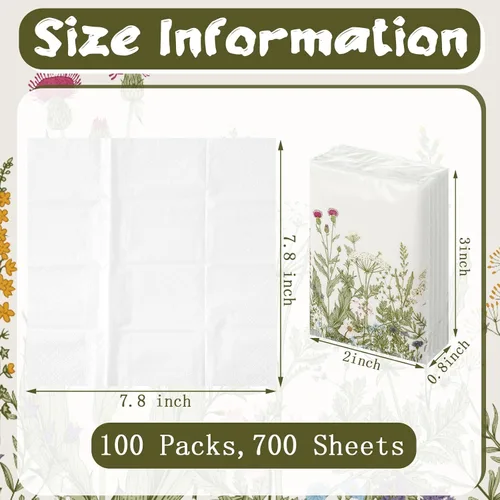 Miniatura 4 de Zonon Paquete de 100 pañuelos de bolsillo florales de 3 capas, mini pañuelos faciales de viaje, papel a granel, pañuelos individuales para bodas