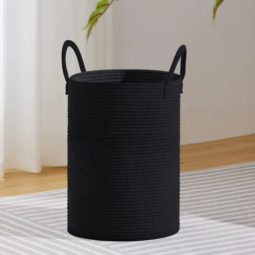 Miniatura 24 de VIPOSCO Cesta de lavandería grande, cesta de almacenamiento de cuerda tejida alta para mantas, juguetes, ropa sucia en la sala de estar, baño, Rayas