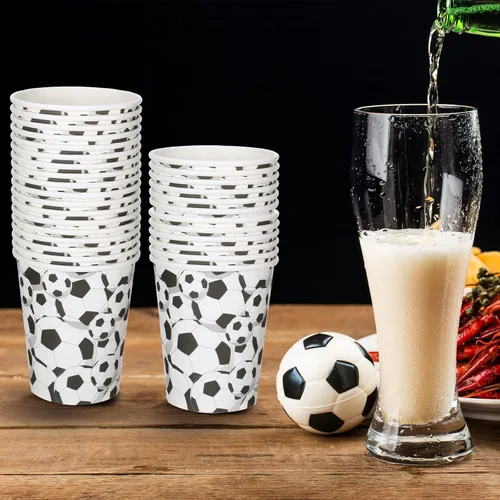 Miniatura 7 de Teling 100 vasos de papel desechables para fiestas temáticas de fútbol, 9 onzas, para suministros deportivos, decoración para beber para regalos