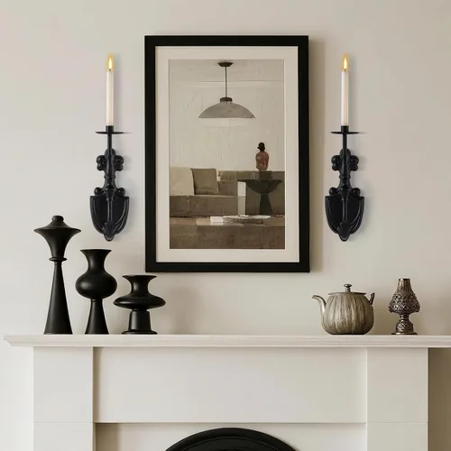 Miniatura 2 de Portavelas de Pared Gótico para Velas Cónicas (Juego de 2) Diseño de Corona y Cetro de Hierro Negro Decoración de Pared Victoriana para Sala