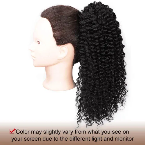 Miniatura 5 de Vigorous Extensión de Cola de Caballo con Cordón de 14 Pulgadas Afro Rizada Corta y Crespa para Mujeres Africanas Colas de Caballo Esponjosas